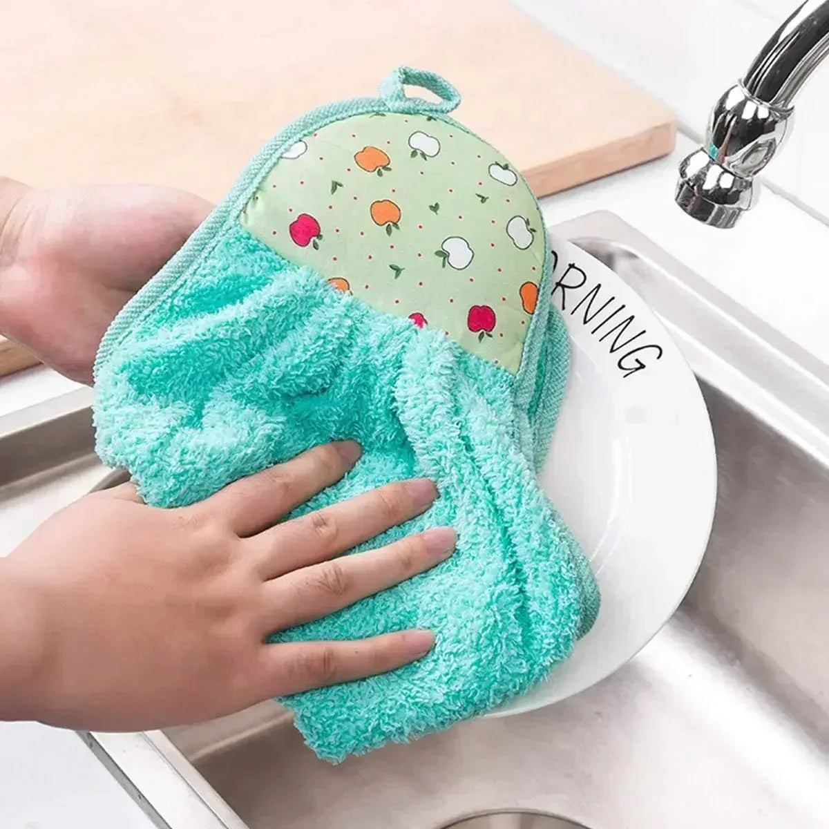 4-Pack Cartoon Microfiber Dish Cloths & Hanging Hand Towels