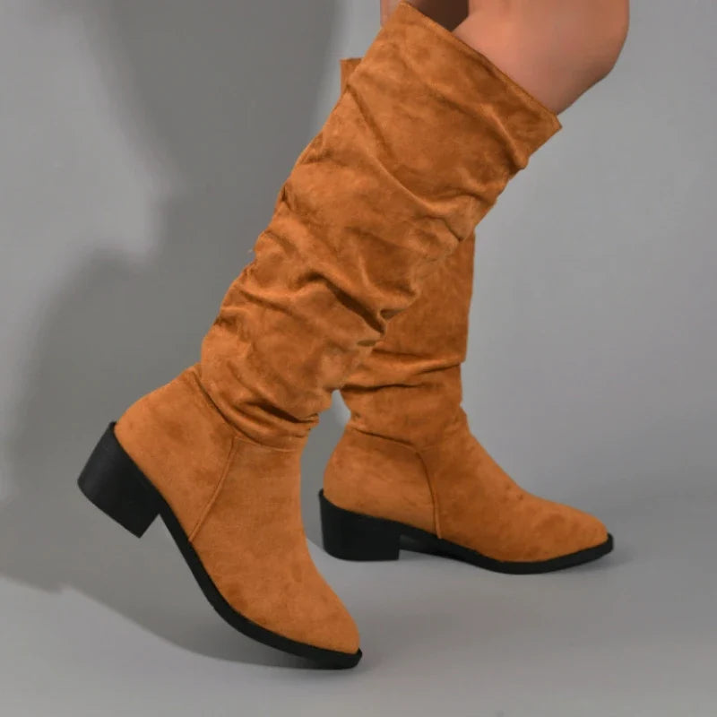 Women's Knee-High Boots – Square Heel Round Toe Winter Boots