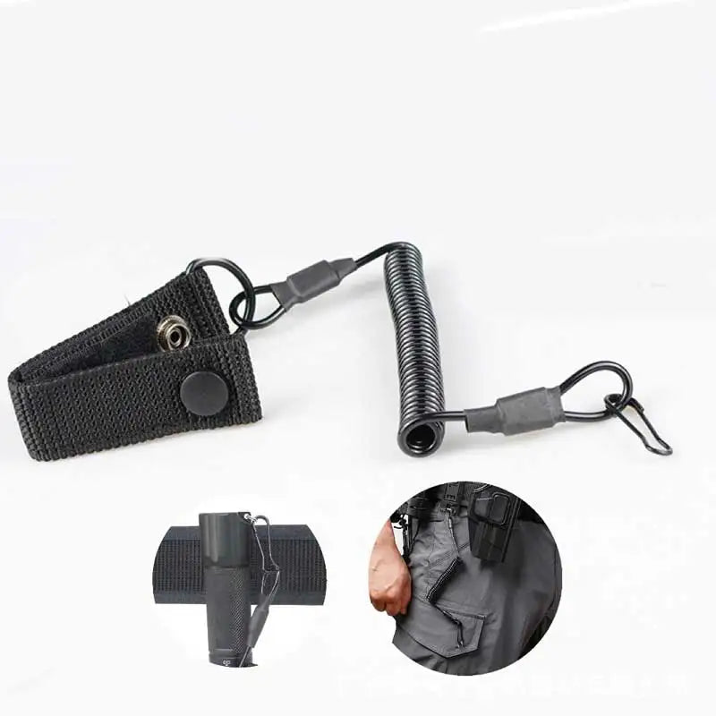Tactical Spring Lanyard Steel Wire Core Anti Lost Keychain Outdoor