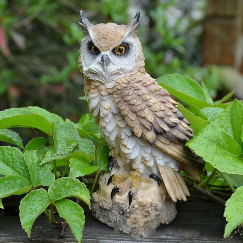 Realistic Fakes Horned Owl Bird Scarecrow Ow Figurine Porch Lawn Yard