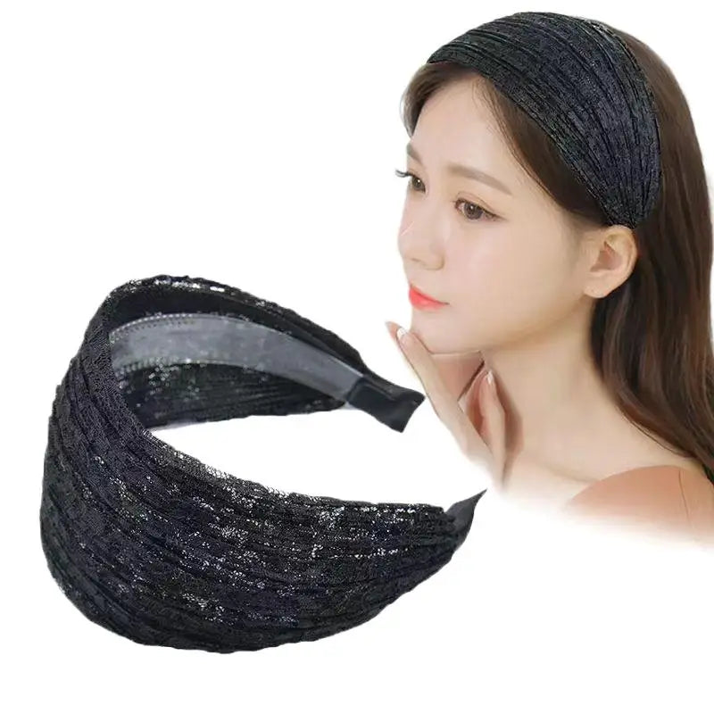 Flower Lace Mesh Wide Headband for Women – Korean Style