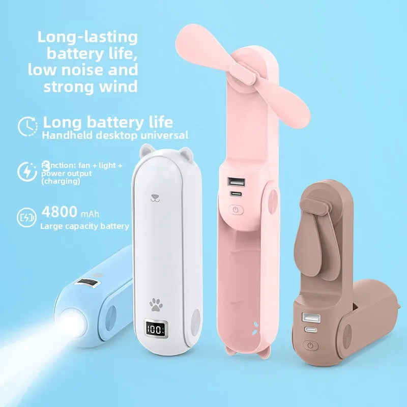 Handheld Folding USB Mini Fan – Portable Desk & Power Bank