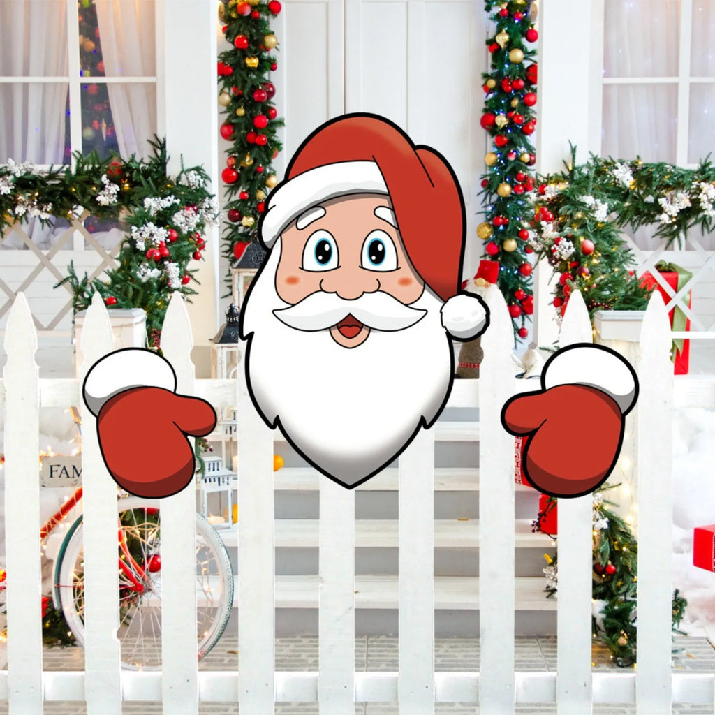 Santa Claus Fence Peeks Christmas Outdoor Decoration Set