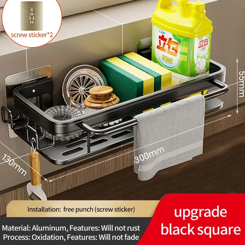 No-Drill Kitchen Sink Storage Rack – Aluminum Organizer