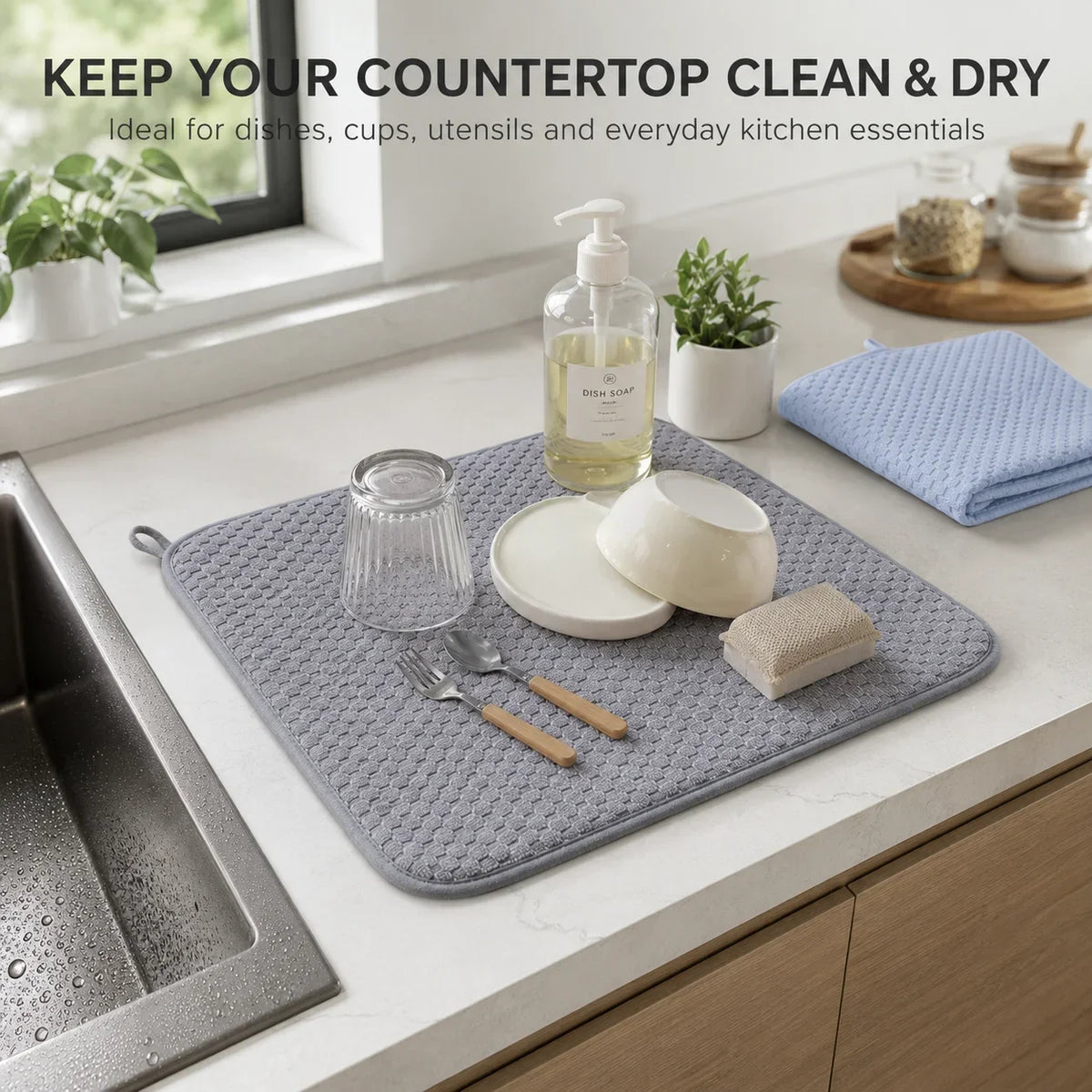 2-Pack Microfiber Dish Drying Mat – Absorbent Kitchen Counter Pad