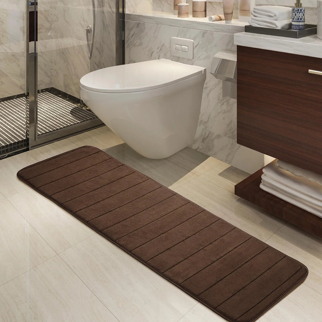 Extra Long Memory Foam Bath Mat – Brown Non-Slip Shower Runner