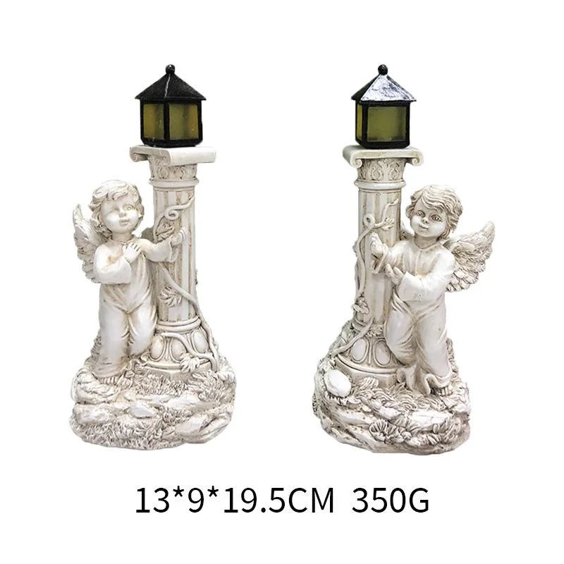 Solar Angel Garden Lamp – European Roman Column Resin Sculpture