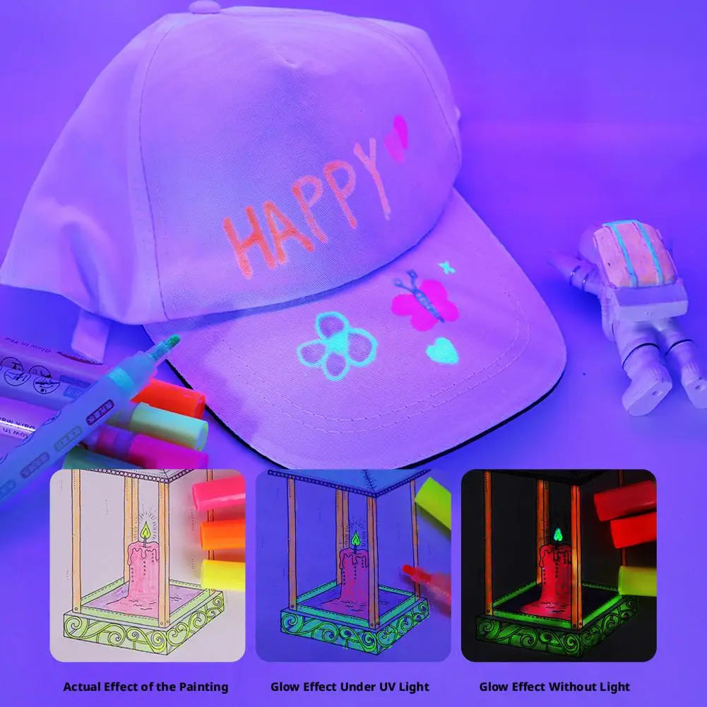6-Color Glow in the Dark Neon Marker Pens | DIY Art & Crafts