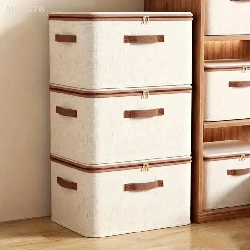 Foldable Zippered Clothes Storage Box | Cotton Linen Organizer