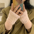 Women's Plush Half-Finger Gloves – Warm Knit Fingerless
