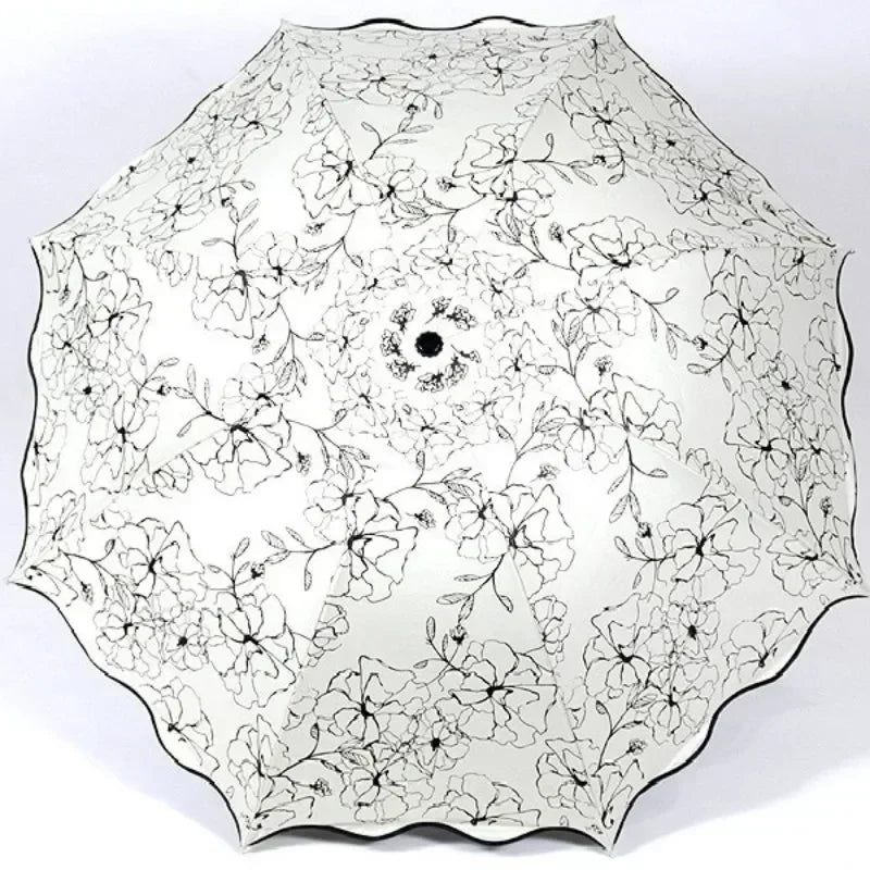 Rain Sunshine Dual-purpose Umbrella Anti UV Black Coating Hibiscus