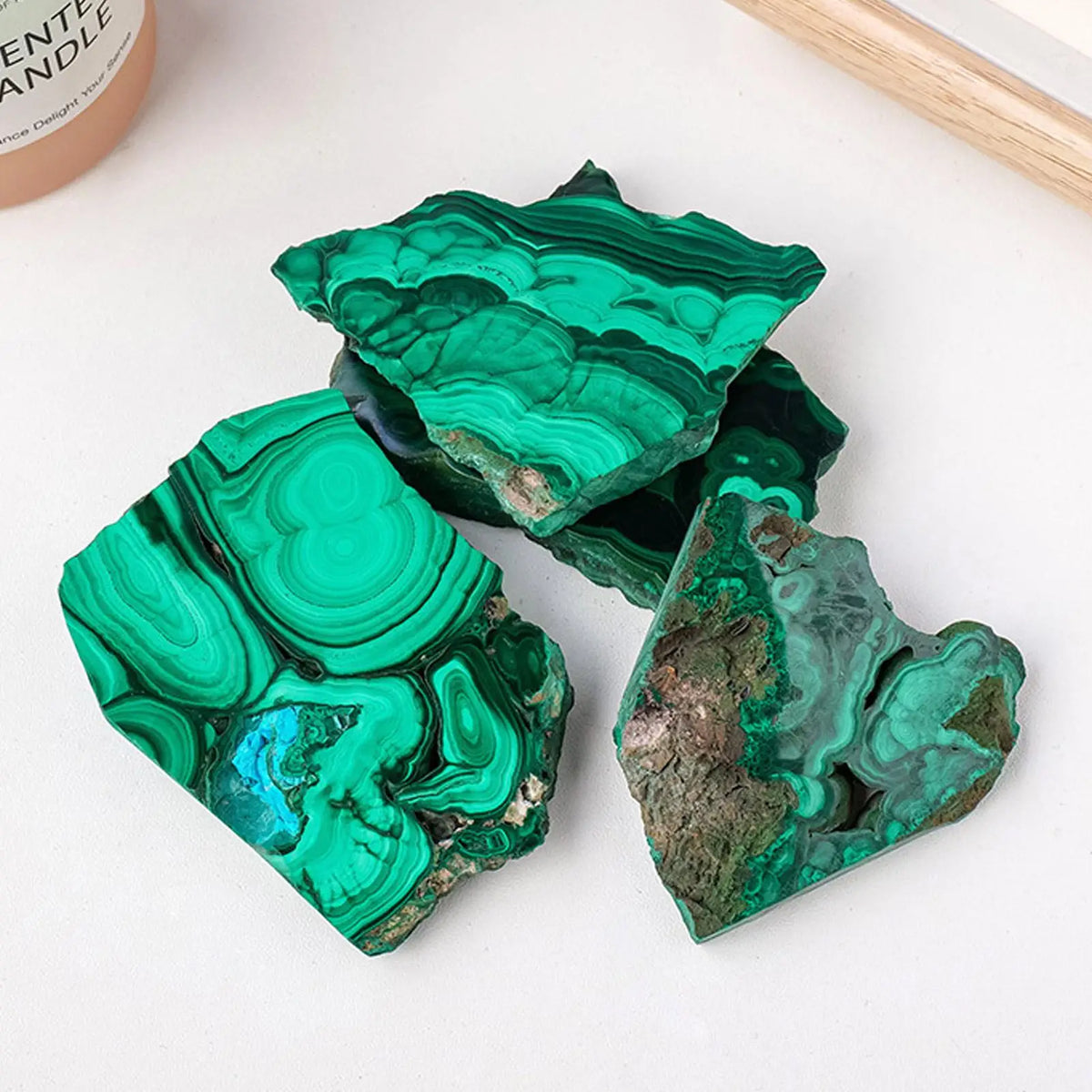 Natural Malachite Raw Stone Slice | Mineral Specimen & Décor