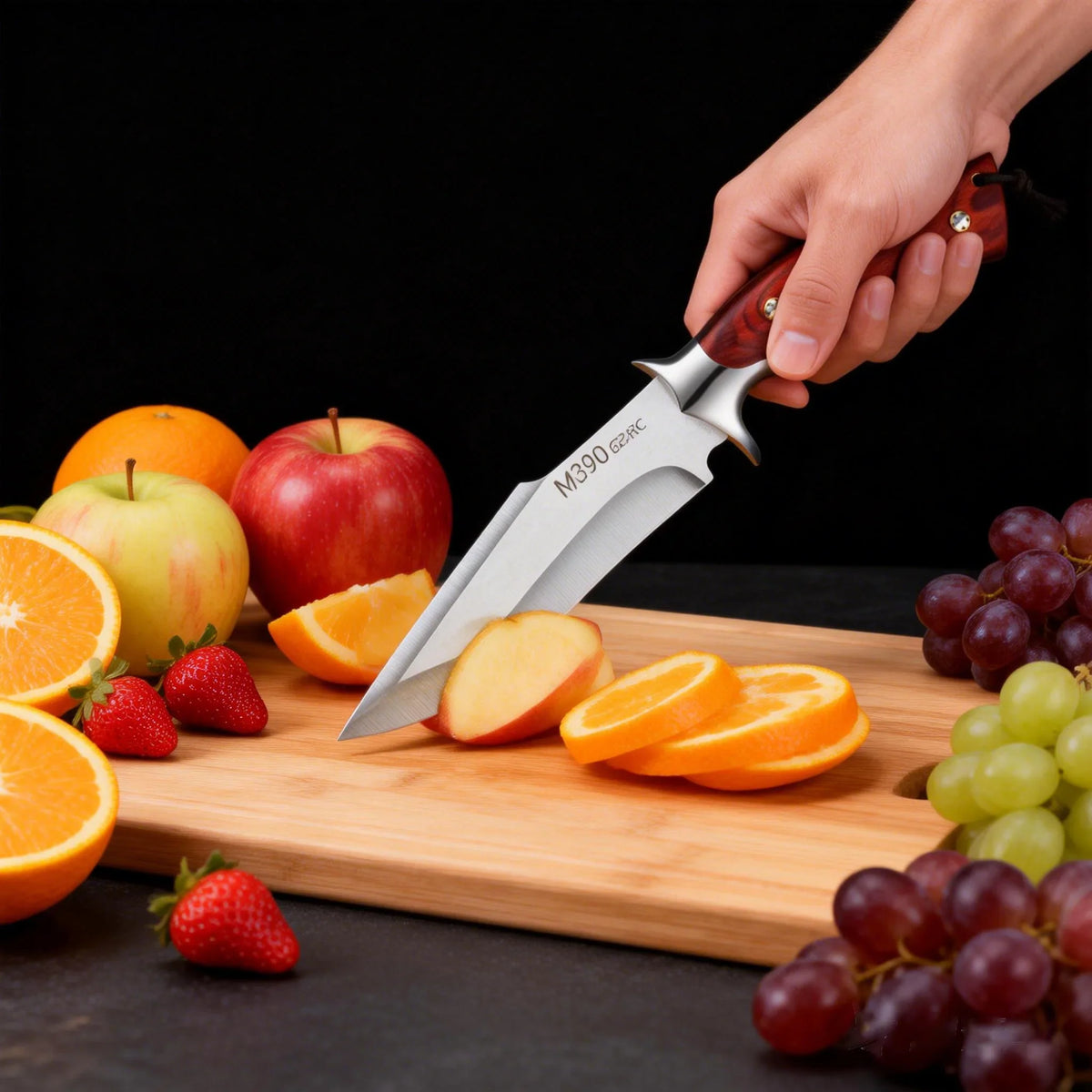 Fixed Blade Kitchen Knife – Wood Handle & Leather Sheath