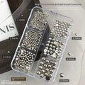6-Grid Pearl Nail Charms Set – Gold & Silver Manicure Gems