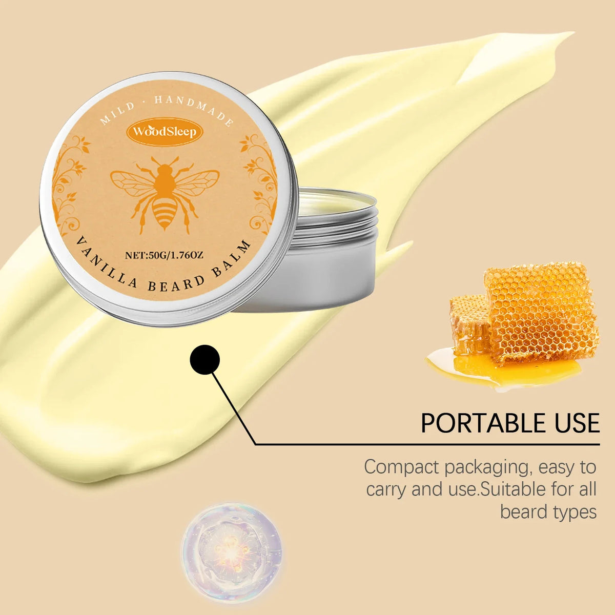 Natural Vanilla Beard Balm – Nourishing Men's Styling Cream 50g