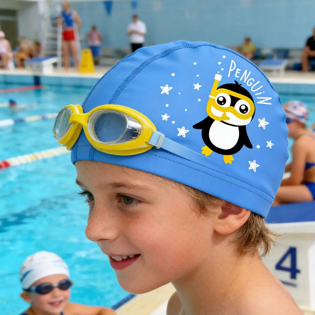 Kids Cartoon Silicone Swim Cap | Waterproof Ear Protection Ages 3–15