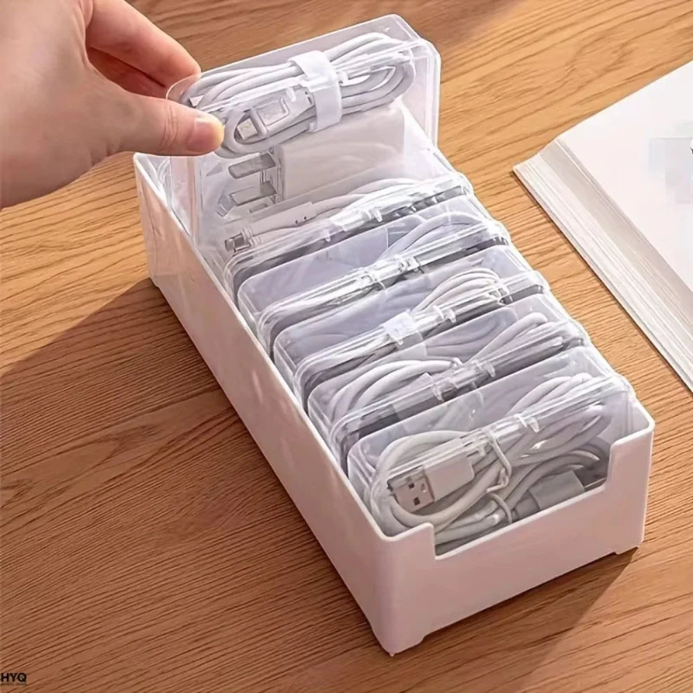 Desktop Cable Organizer – 7 Clear Compartment Boxes & Tray