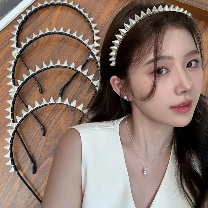 Gothic Punk Studded Spike Headband | Silver Metal Rivet Hair Band
