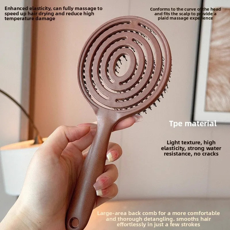 Round Boar Bristle Hair Brush – Detangling & Volume Styling