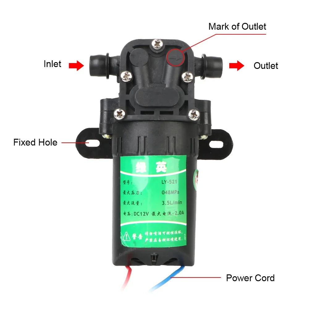 DC 12V High-Pressure Diaphragm Water Pump 3.5L/min