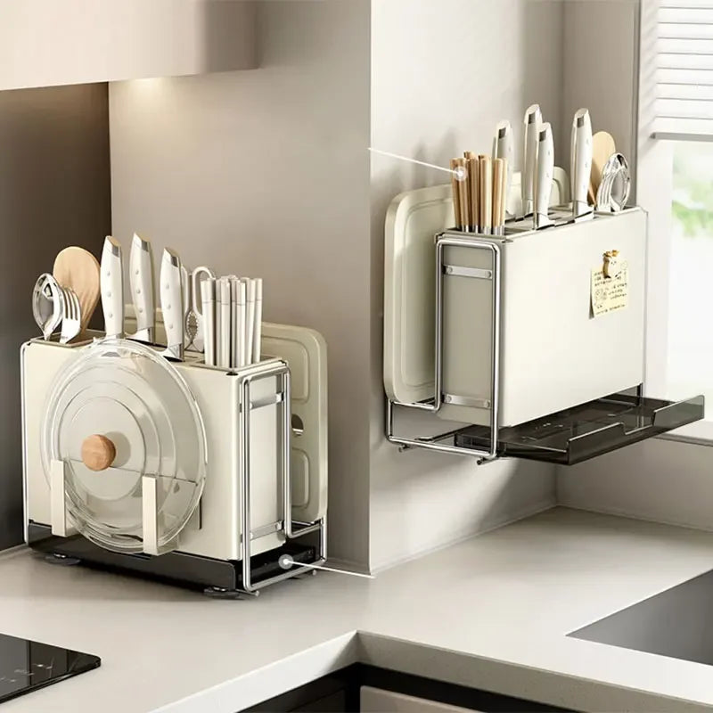 Multifunctional Kitchen Rack | Cutlery, Knife & Lid Organizer