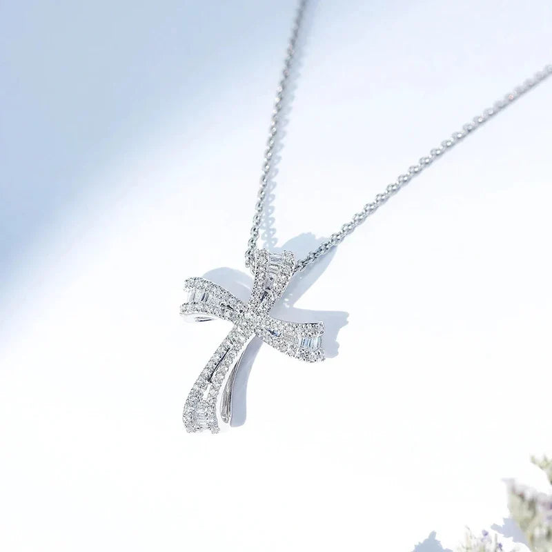 Huitan Crystal CZ Cross Pendant Necklace – Silver Women's