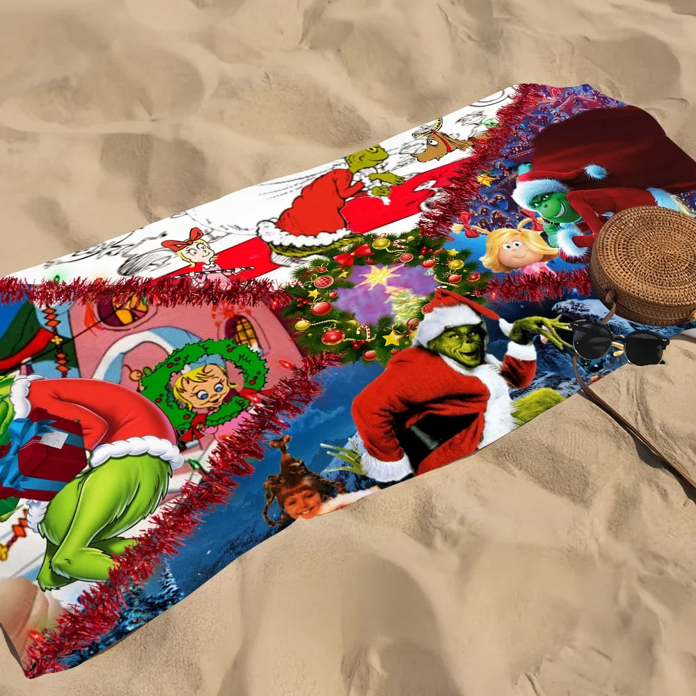 Grinch Quick-Dry Beach Towel | Soft Cartoon Print, Multi-Size