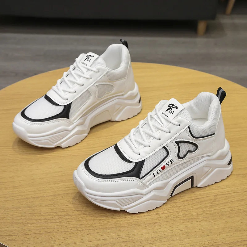 Women's Lace-Up Wedge Sneakers – Lightweight Platform Shoes