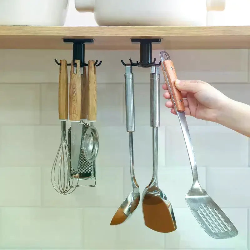 Under Cabinet Utensil Hanger – 360° Rotating 6-Hook Organizer
