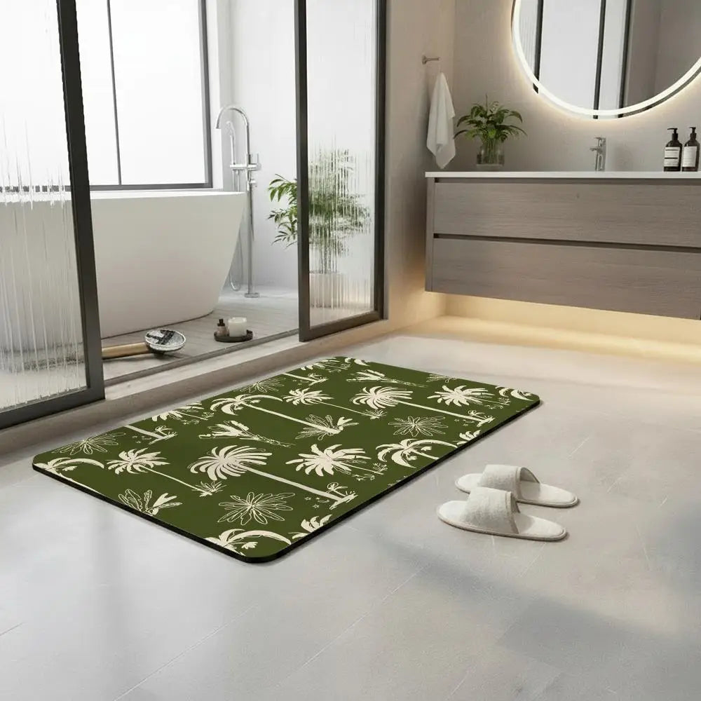 Tropical Palm Diatomite Bath Mat – Quick-Dry & Non-Slip