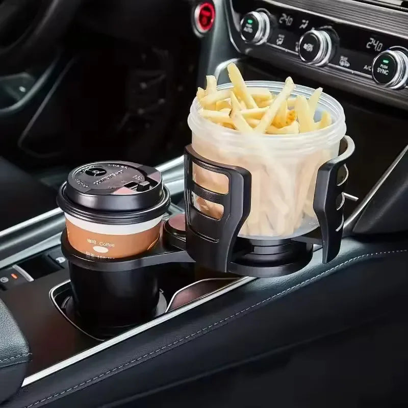 Dual Layer Car Cup Holder | 360° Rotating Beverage & Phone Organizer