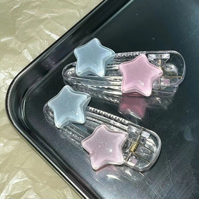 Y2K Star Pentagram Hair Clip – Cute Pink Blue Resin Hairpin
