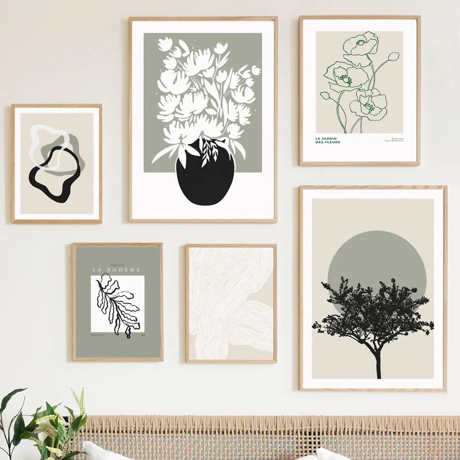 Botanical Leaf & Flower Geometry Canvas Wall Art | Minimalist Print
