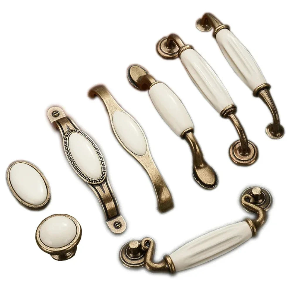 Antique Bronze Morning Glory Cabinet Knobs | Ceramic & Zinc Alloy