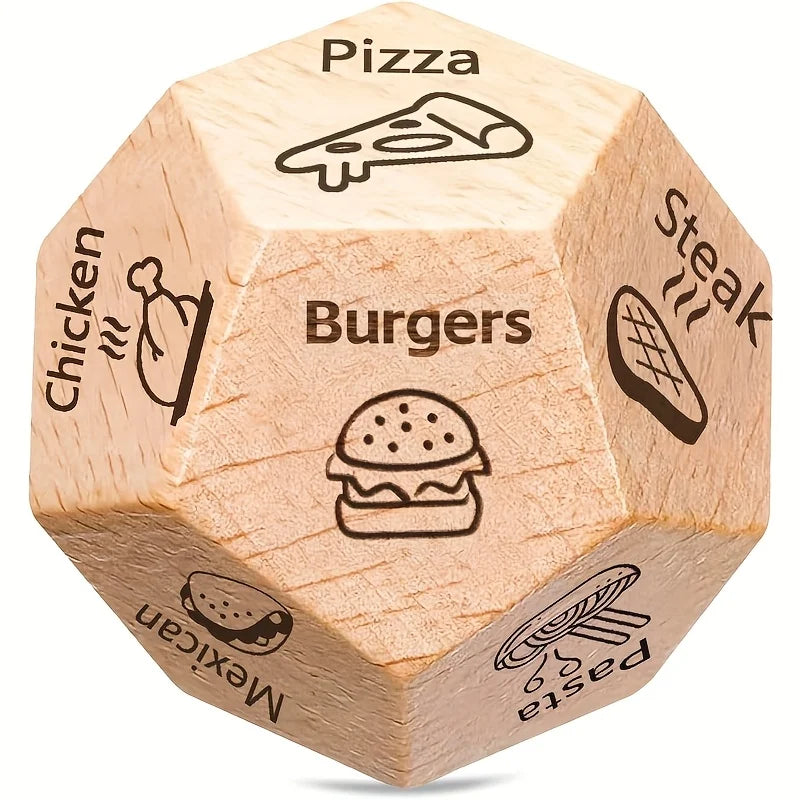 Dining Dice Game – 12-Sided Wooden Meal Planning Board Game