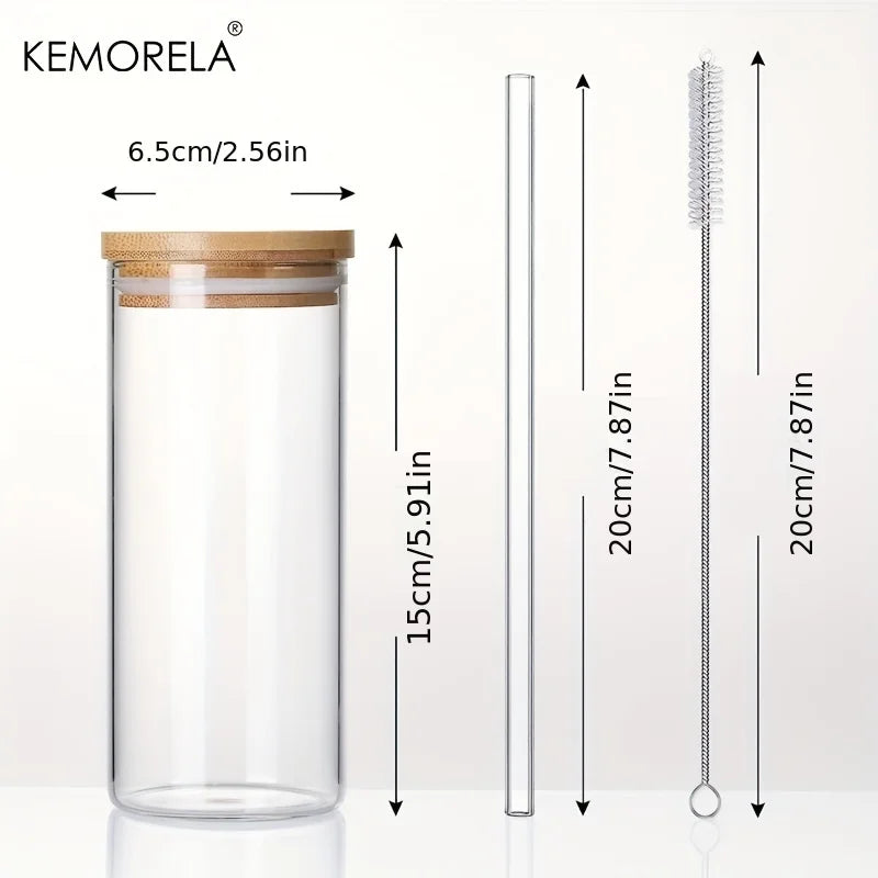 4-Pack 600ml Borosilicate Glass Tumblers with Bamboo Lids & Straws