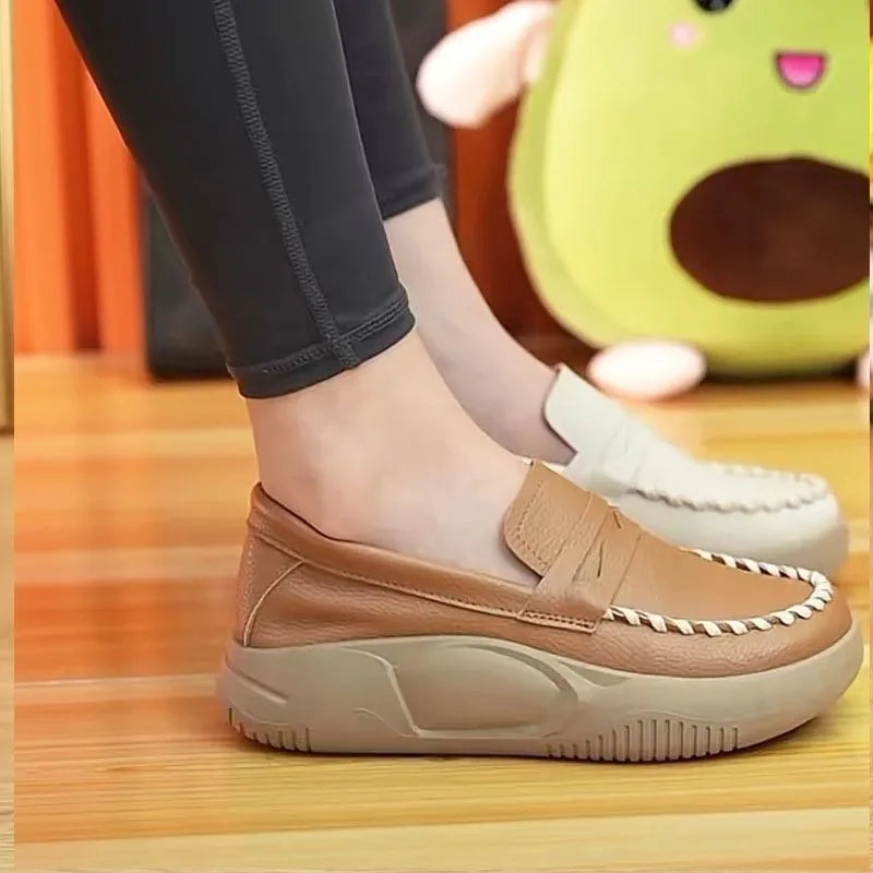 YBQJOO Women's Platform Slip-On Loafers | Soft Sole Work Shoes