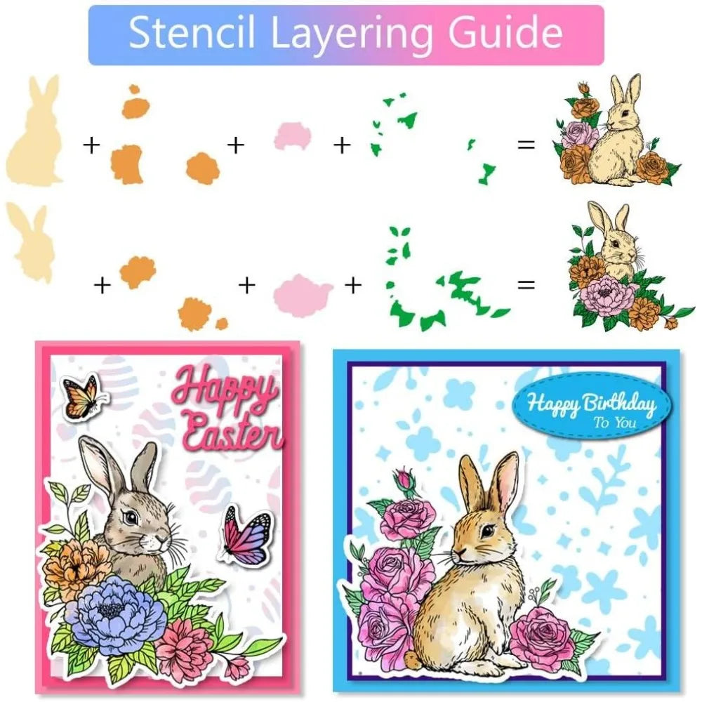 Easter Rabbit Clear Stamps Cutting Dies & PET Stencils Set