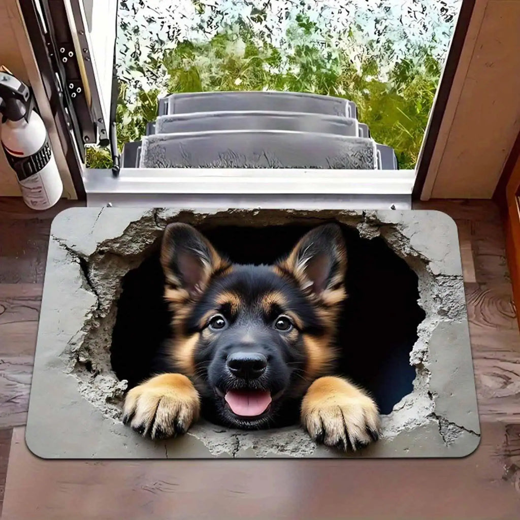 3D Optical Illusion Rug | Squirrel & Dog Non-Slip Floor Mat