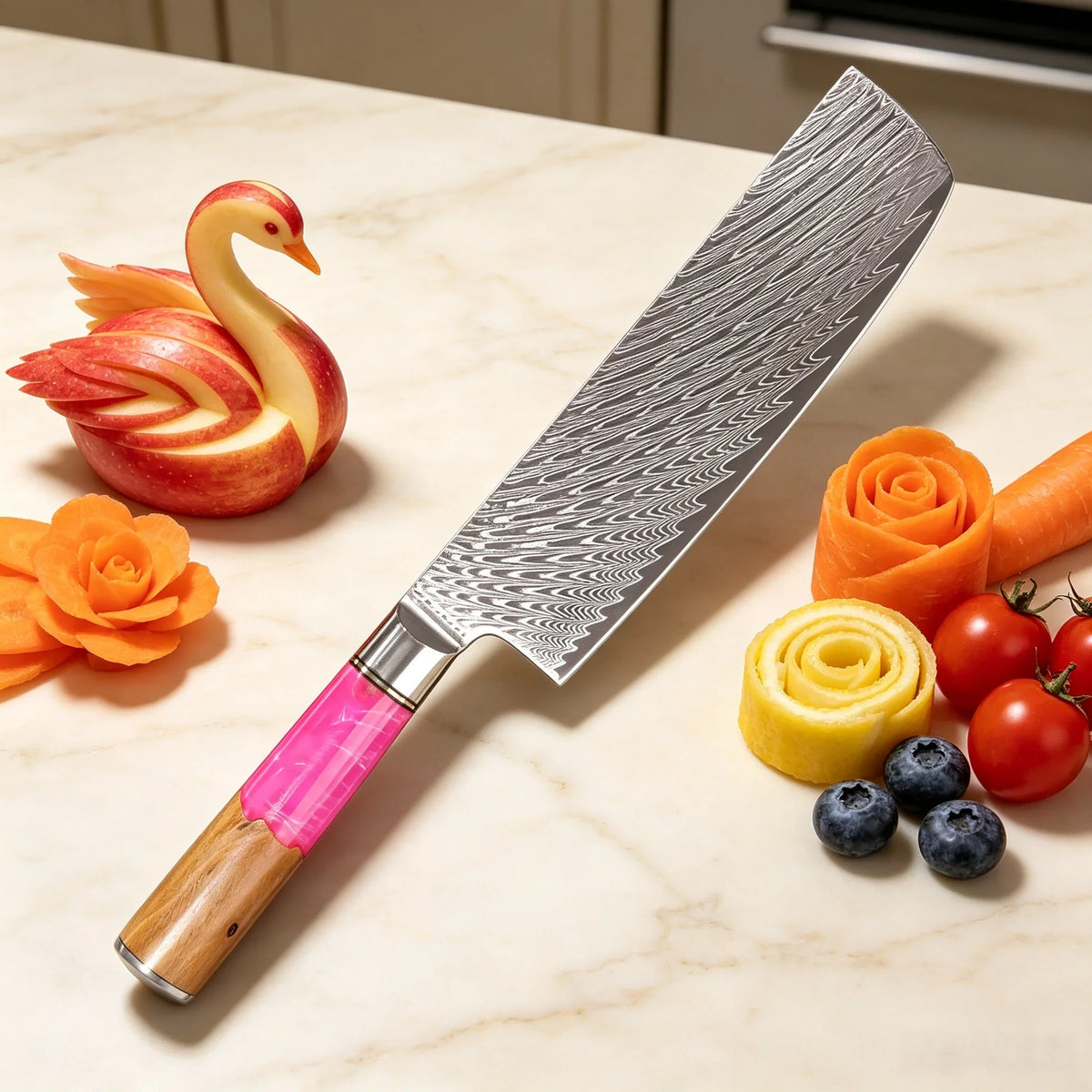 67-Layer Damascus Steel Nakiri Knife – Japanese Kitchen Chef Knife