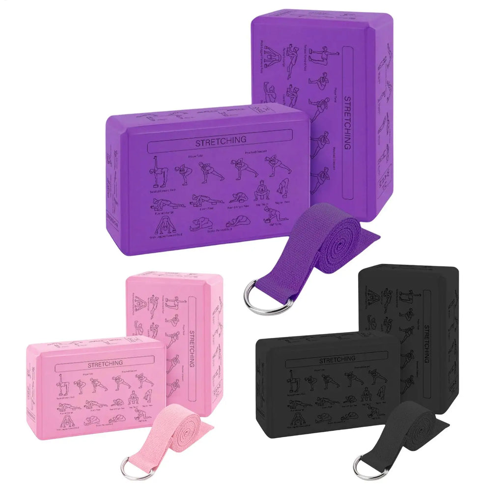 2-Pack EVA Yoga Blocks & Stretch Strap | Non-Slip Foam Bricks