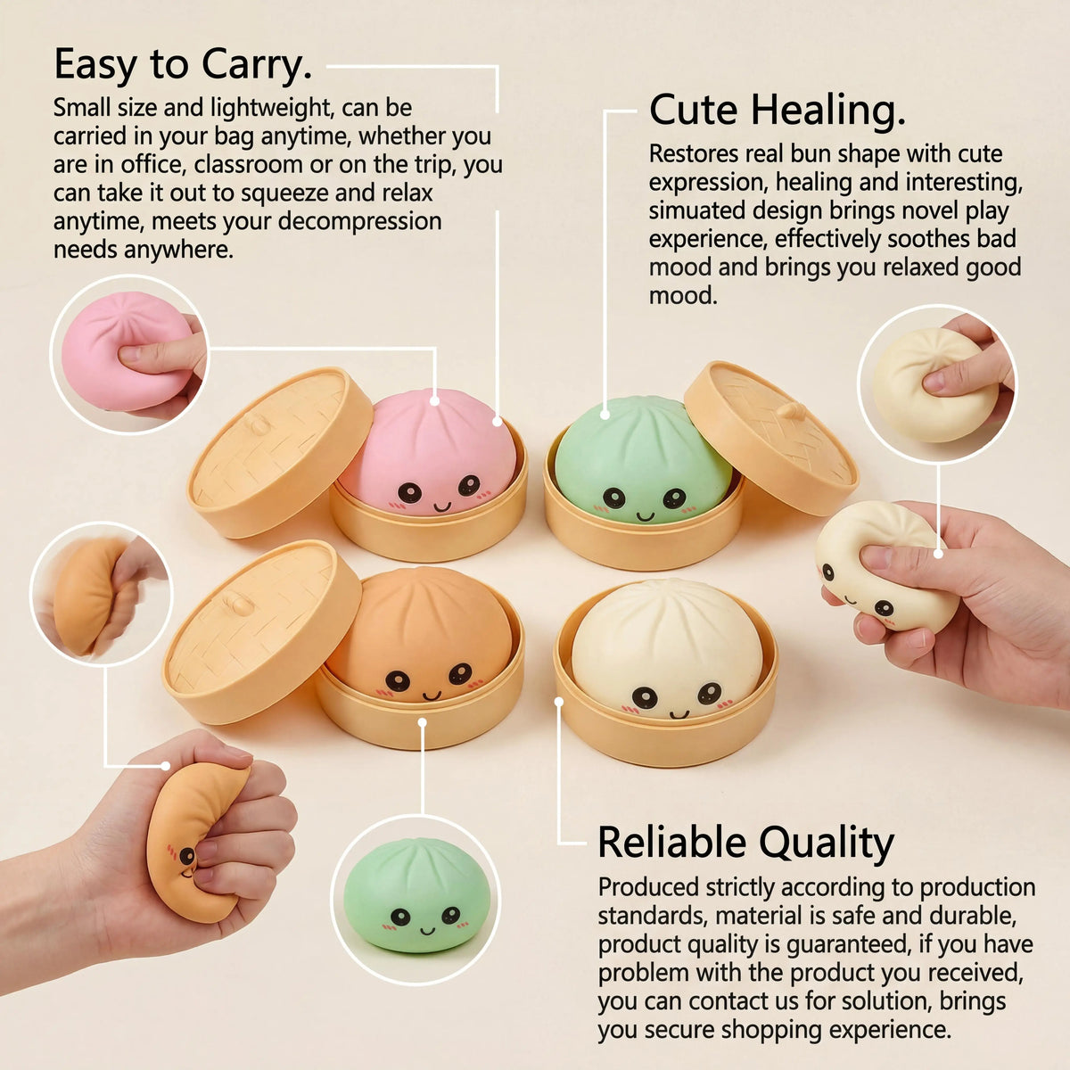 Dumpling Squishy Toy with Steamer | 4 Colors Slow Rise Sensory Ball