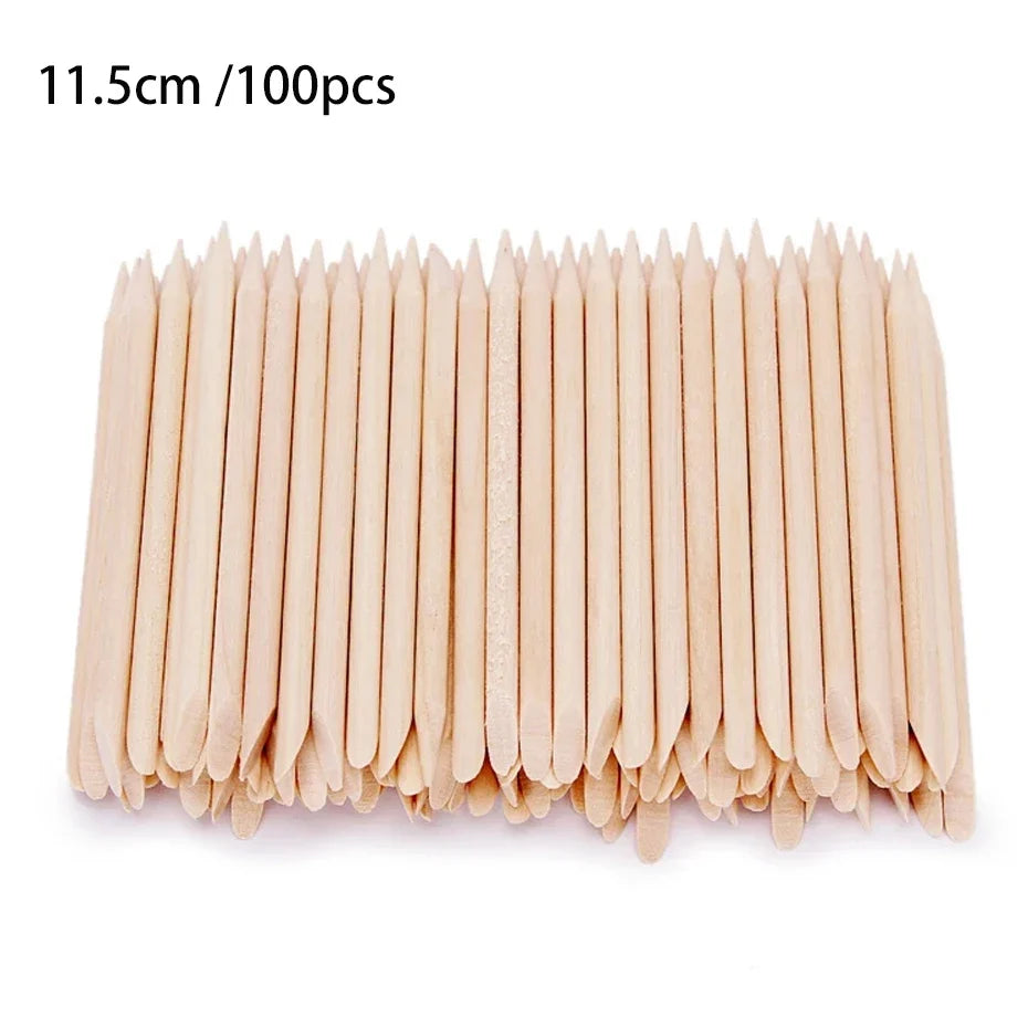 2026 50 Nail Art Pusher Orange Wood Sticks Cuticle Remover