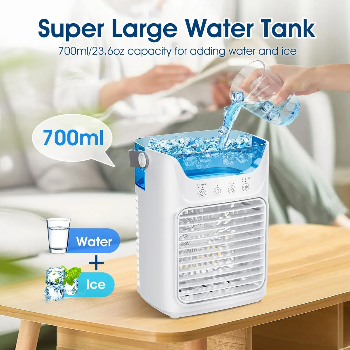 Portable Desktop Air Cooler Fan – 600ml Tank, RGB, Timer