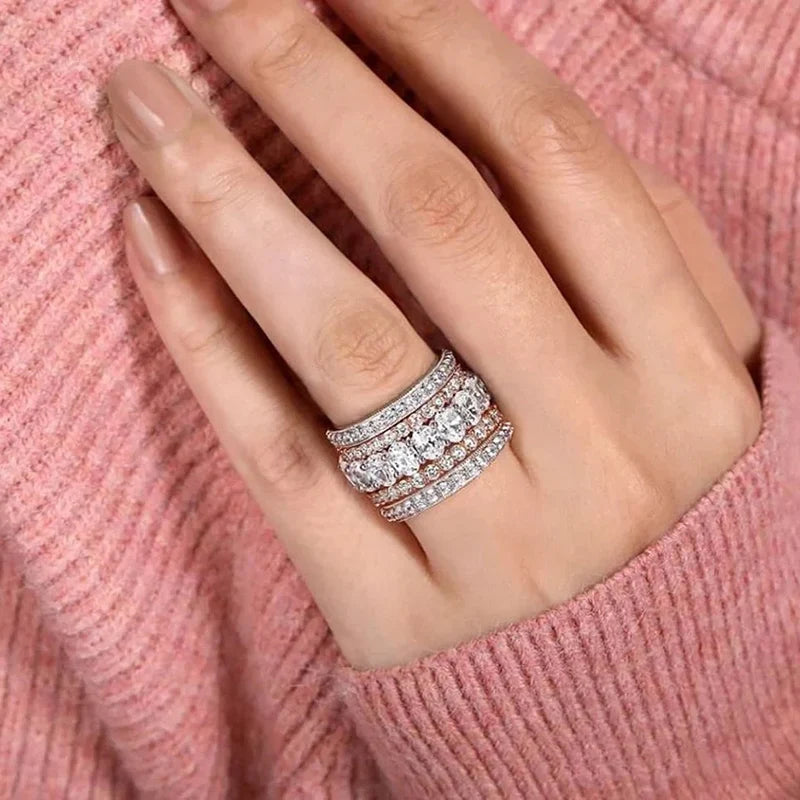 Huitan CZ Wide Band Women's Ring – Sparkling Wedding Jewelry