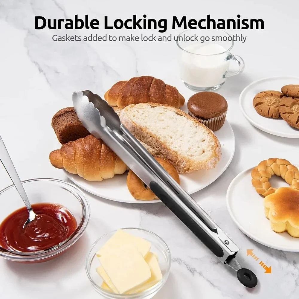 Stainless Steel BBQ Tongs – Non-Slip Extended Food Clamp