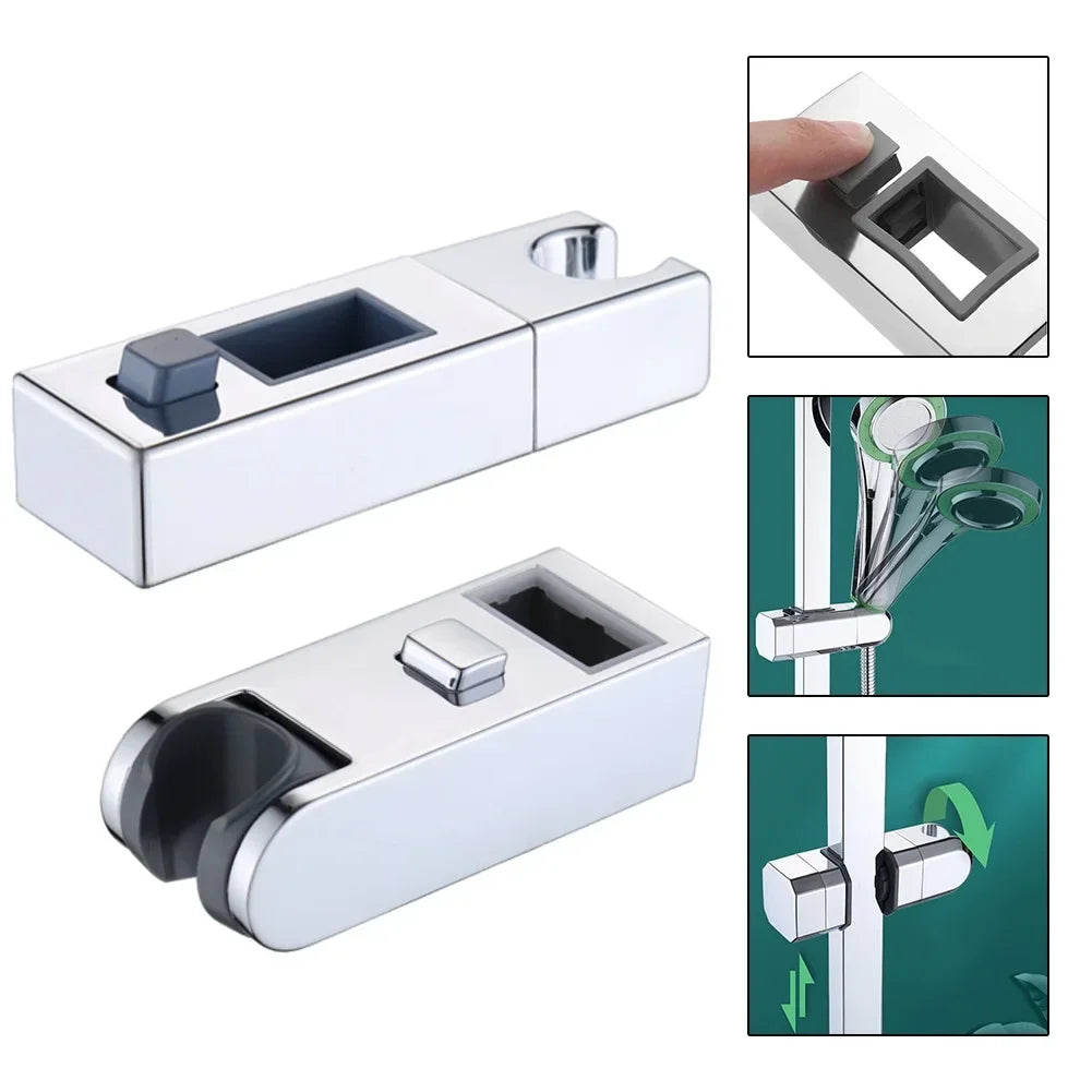 Adjustable Chrome Shower Rail Slider Bracket – 360° Swivel