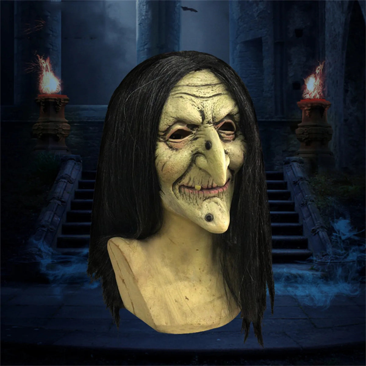 Scary Old Witch Latex Mask with Hair | Halloween Costume