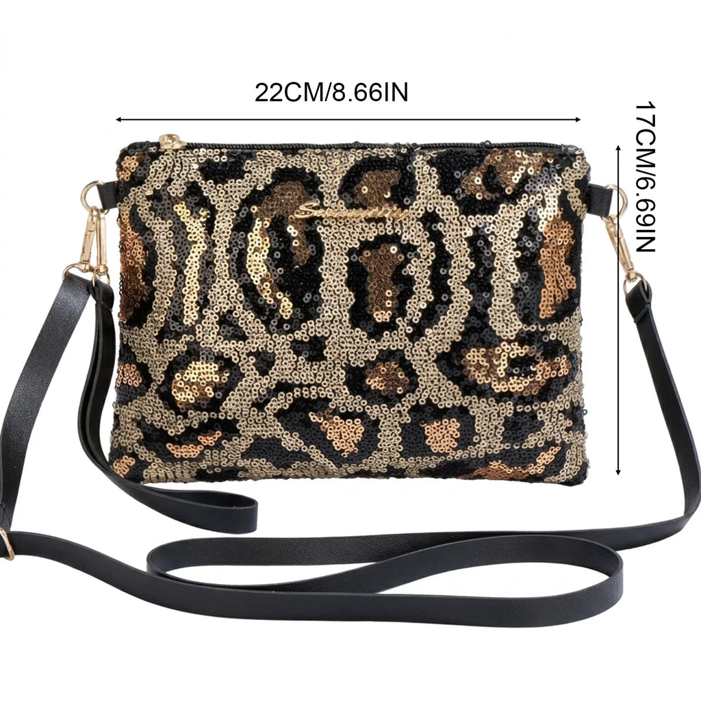 Women's Sequin Leopard Crossbody Shoulder Bag & Clutch