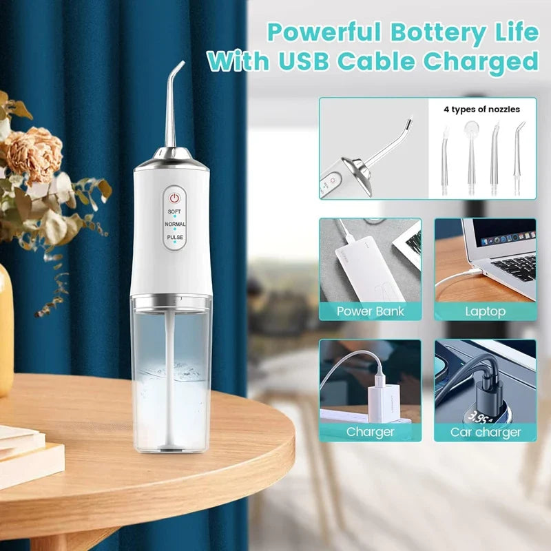 Portable Smart Electric Oral Irrigator Water Flosser 4 Jets 3 Modes